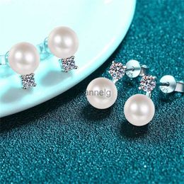 Stud AZ487-E Lefei Fashion Diamond-set Moissanite Simple White Pearl Earrings For Women s925 Silver Party Elegant Party Jewellery Gifts YQ240110