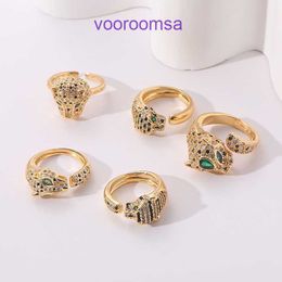 Carter Rings Women's Fashion ring Leopard Zircon Open Adjustable Ring Instagram Style New Product Light Luxury Personalised Temperament With Original Box