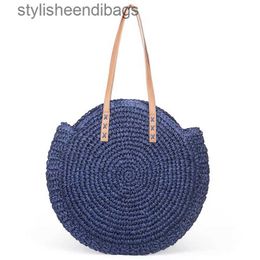 Shoulder Bags Natural Round Str Tote Bag Handmade Woven Shoulder Bag Large Circle Rattan bags Bohemian Summer Vacation Casual Bagsstylisheendibags