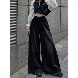 Women's Jeans Vintage Black High Waist Women American Fashion Streetwear Wide Leg Jean Female Denim Trouser Straight Stripe Pants