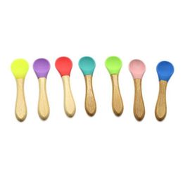 Spoons 2021 Baby Feeding Sile Scoop Soft-Headed Wooden Spoon Handle Flatware For Toddlers And Infants Drop Delivery Home Garden Kitc Dhuyj