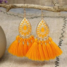 Dangle Earrings Bohemian Yellow Flower Long Tassel For Women Vintage Colourful Drop Oil Geometric Female Jewellery Gift