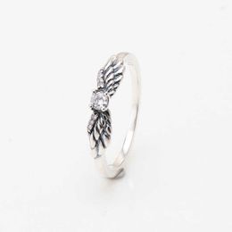 2024 Designer Pandoraring Dora's Band Rings S925 Silver Product Sparkling Fashion Light Luxury Angel Wings Ring