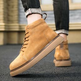 Genuine Men's Leather High Quality Brown Platform Ankle Boots Man Trend Comfortable Lace-up High-top Boot Men