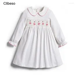 Girl Dresses 2024 Clibeso Smocked Vintage For Baby Hand Made Embroidery Flower Cotton White Costumes Outfits Clothing Children