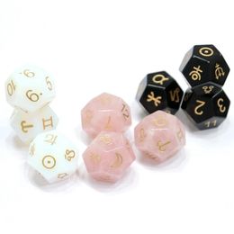 Jewellery Natural Crystal Gemstone 12 Side Astrology Jewellery Carve 12 Constellations Symbol 3 Pcs Divination Polyhedral Custom Stone Dice