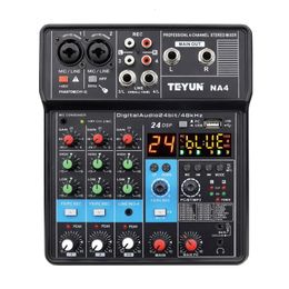 TEYUN NA4 4 Channel Bluetooth Mini Audio Mixer Sound Card DJ 16 Digital Effects Noise Reduction Console USB Record For Singing 240110