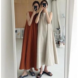 Casual Dresses Women Summer Vintage Cotton Long Tank Sleeveless Chic Loose Streetwear Robe Max Elegant Sundress