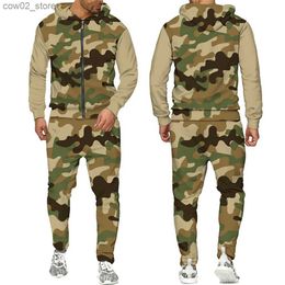 Men's Tracksuits 2 Pieces Sets Zipper Tracksuit Men Sweatshirt+pants Hoodie Sportwear Suit Male Camouflage Joggers Winter Sets Clothes Q230110