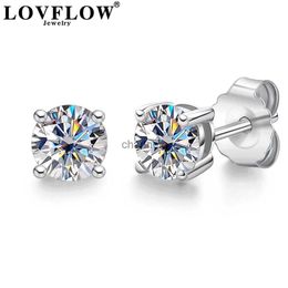 Stud Lovflow 1ct 4 Prong Moissanite Screw Stud Earrings D Colour 925 Sterling Silver Diamond Earrings For Women Wedding Fine Jewel YQ240110