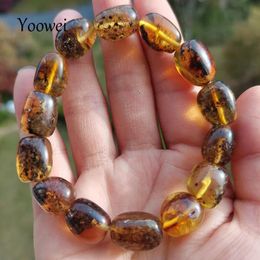 Jewelry 10g 27g Real Amber Bracelet for Unisex 100% Genuine Black Beads Oval Irregular Natural Plant Green Medical Healing Jewelry Gift