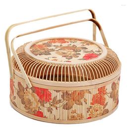 Plates Bamboo Woven Dragon Boat Festival Zongzi Moon Cake Retro Basket Gift Box Packaging Pastry Fruit