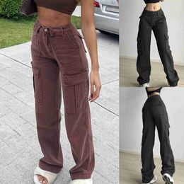 Women's Pants Capris Fashion Pockets Baggy Jeans Womens Baggy Cargo Pants Streetwear Hip Hop Joggers Sweatpants Casual Loose Wide Leg TrousersL240110