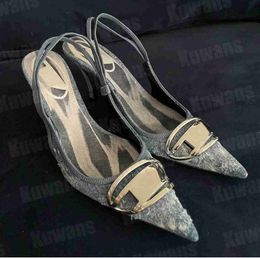 D-Venus SB Denim Heels Slingback Womens Sandals Pumps D Kittie Canvas Venus Beach Summer Luxury Designer High Heel Party Sexy Wedding Leather 1455ESS