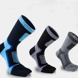 Men's Socks Soft Warm Split-toed Thick Trendy Fashion Sport Patchwork Colour Five Finger Middle Tube Hosiery Cotton Man