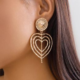 Dangle Earrings Exaggerated Punk Hollow Double Love Heart Drop For Women Fashion Statement Metal Hanging Piercing Y2K Jewellery