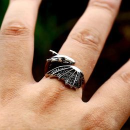 14K White Gold Dragon Rings For Men Women Opening Adjustable Ring Punk Fashion Jewelry Gift Store