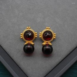 Dangle Earrings French Vintage Caramel Colour Jelly Glass Autumn Winter Round Ball Niche FOR Women Rococo Style Jewellery