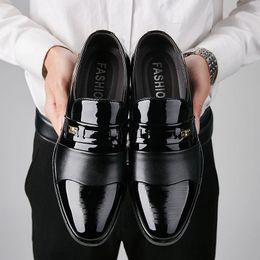 Luxury Black Leather Men Shoes for Wedding Formal Oxfords Plus Size 3848 Business Casual Office Work Slip On Dress 240110