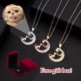 Necklaces S925 Silver Moon Pendant Custom Photo Projection Anime Cat Necklace For Women Girlfriend Gift 2022 New Creative Romantic Jewellery