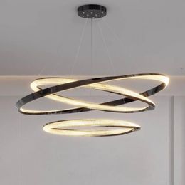 Modern Simple Steel Dimmable Led Chandelier By Remote Control Stair Lustre Circle Pendant Lights Living Room Hanging Luminarias