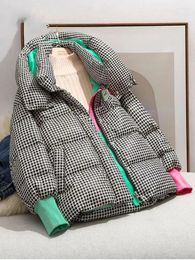 Women's Trench Coats Winter Plaid Jacket Thick Cotton Padded Parka Fashion Hooded Oversize Loose Free Wash Parkas Woman Puffer Jackets