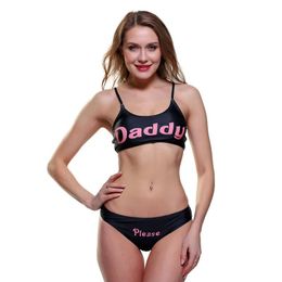 Suits 2023 Hot Sell Two Piece Swimsuit with COME HERE DADDY PLEASE Letter Print Cute Womens Bikini Set Girls Bathing Suit Beach Wear