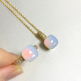 Necklace Earrings Set 2Pcs/Set 10.6mm Classic Nudo Ring Inlay Zircon Candy Crystal Opal Jewellery Gold Plated Fashion