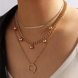 Pendant Necklaces Fashion Boho Multilevel Punk Gold Color Thick Chain Metal Bead Circle Necklace For Women Vintage Geometry Choker Jewelry