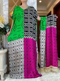 Ethnic Clothing 2024 Muslim Abaya Women Cotton Floral Dress Fashion Printing Short Sleeve African Dashiki Maxi Loose Elegant Dresses