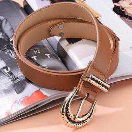 Belts 1PC Women Belt Y2K Style Carved Gold Buckle Adjustable PU Leather Waist Strap Vintage Gun Black Pin