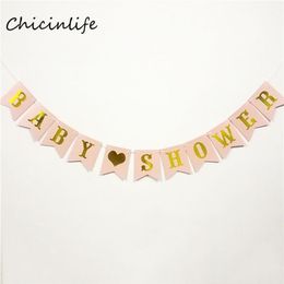 Whole-Chicinlife 1set pink Lake Blue Baby Shower Banner Garland Kids Birthday Party Supplies Baby Shower Decoration paper Bann291f