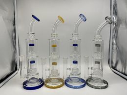 12inch Glass Bong Tobacoo Hookah 2Layers 4Colors Percolator Water Pipe 14mm Female Joint with Bowl