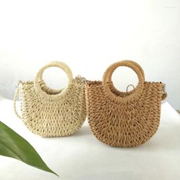 Evening Bags Woven Handmade Rattan Vintage Retro Straw Rope Knitted Crossbody Handbag With Ring Summer Beach Bag