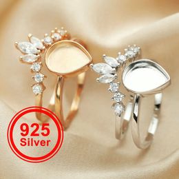 8x10MM Keepsake Breast Milk Resin Pear Ring Settings Stackable Solid 925 Sterling Silver Rose Gold Plated Stacker 1294398 240109