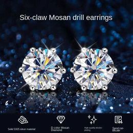 Stud Selling Classic Versatile D-color Moissanite Stud Earrings Women's Lace Six-claw Sterling Silver Aretes De Plata Ley 925 Mujer YQ240110