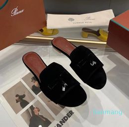 2024 Slipper suede leather sexy womens gift flat slides loafer sunny charm outdoors travel Sliders Size 35-4