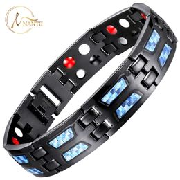 Mice Doublerow Ultra Strength Bio Magnetic Therapy Bracelet for Men Stainless Steel Carbon Fiber 4in1 Energy Elements Health Bangle