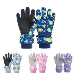 Children Winter Ski Gloves Waterproof Thicken Mittens Snow Snowboard Kids Glove for Boys Girls Keep Finger Warmer 4-13 Years Old 240109