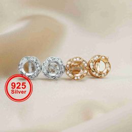 Stud 5-6MM Rose Gold Plated Solid 925 Sterling Silver DIY Round Bezel Prong Studs Earrings Settings for Gemstone Moissanite 1706044 YQ240110