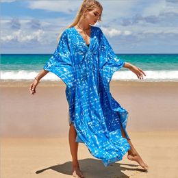 Women's Swimwear Bikins Cover Up 2024 V Neck Long Kaftan Dress For Women Beach Cover-up Sexy Loose Summer Maxi Robe BeachwearTunic