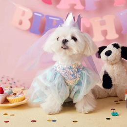 Dog Apparel Pet Sequin Wedding Princess Dress Peach Skirt For Pets Puppy Bling Birthday Celebrate Clothes