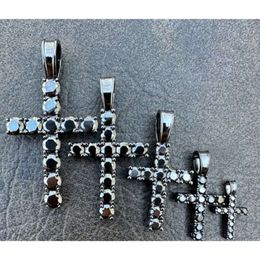 Sterling Sier Black Moissanite Oxidised Rhodium Tennis Cross Women Pendant Customised Jewellery Gift For Her