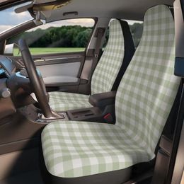 Car Seat Covers Green Gingham (set Of 2 - Front) Soft Comfortable And Durable For Women Plaid Cheque Trendy Retro