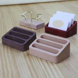 Solid Wood Desktop Business Card Display Stand Memo Holder Storage Box Beech Wood Card Organiser For Office DF1252