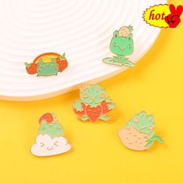 Hot Lapel Pins Strawberry Frog Enamel Pin Tbh Creature Introvert Caring for Mental Health Brooch Lapel Backpacks Badges Jewellery Gifts for Kid a