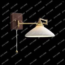 Wall Lamp Bedroom Bedside Copper Living Room Creative Pull-Cord Switch Retractable