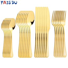 24 Pcs/set Stainless Steel Cutlery Dinnerware Golden Table Cutlery 24 Pieces Kitchen Tableware Spoons Forks 240110