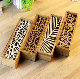 100PCS Vintage Style Convenient Hollow Wood Pencil Case Jewellery Storage Box Wooden Organiser Drawer Pen Holder School Gift SN35616029254