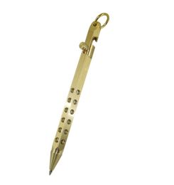 ACMECN Hexagonal Copper Tactical Ball Pen with Key Ring Mini Gun Style Holes Design Solid Brass Ballpoint Pen for Easter Gifts3269470